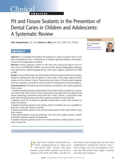 Pit and Fissure Sealants in the Prevention of Dental Caries in ...