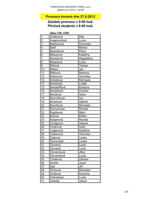 Promoce konanÃ© dne 27.6.2012 ZaÄÃ¡tek promoce v 9:00 hod ...