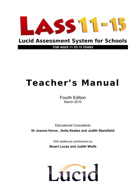 Lass 11 15 Teacher S Manual Lucid Research