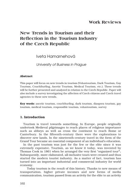 Journal of Tourism and Services - VysokÃ¡ Å¡kola obchodnÃ­ v Praze