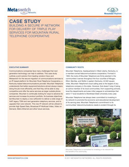 Mountain Rural Telephone Cooperative A Case Study Metaswitch Mountain Rural Telephone Cooperative A Case Study Metaswitch
