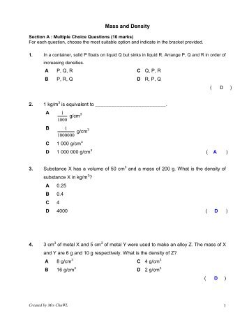 Mass and Density - ASKnLearn