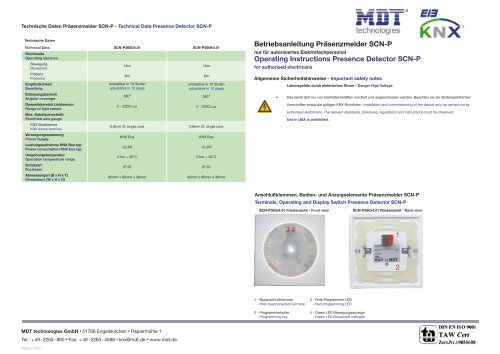 Montage- und Bedienungsanleitung MDT Präsenzmelder