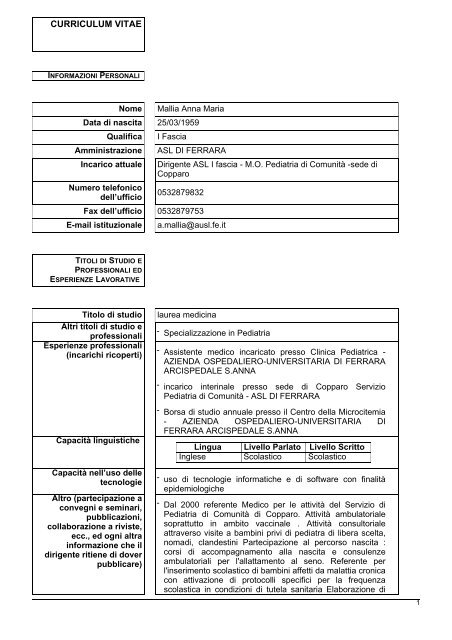 CV MALLIA ANNA MARIA.pdf - Azienda USL di Ferrara