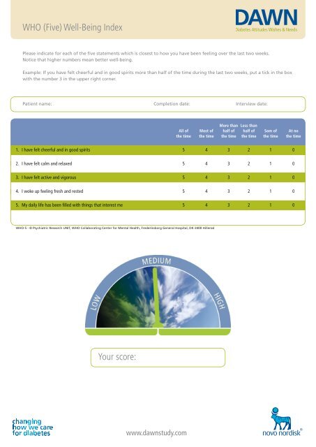 WHO (Five) Well-Being Index Your score: - DAWN