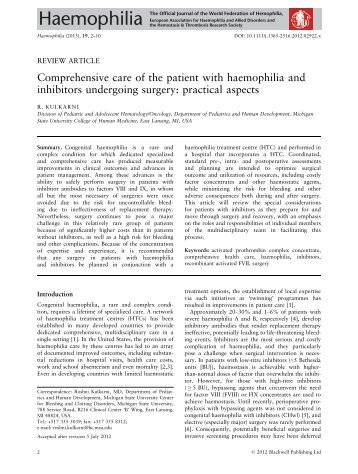 Comprehensive care of the patient with haemophilia and inhibitors ...