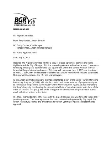 MEMORANDUM To: Airport Committee From: Tony ... - City of Bangor