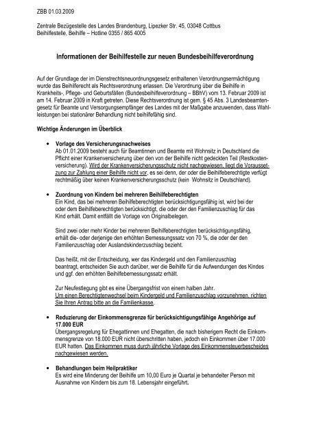 Informationen Zur Bundesbeihilfeverordnung Zbb
