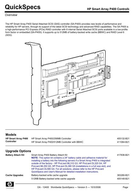HP Smart Array P400 Controller - MgManager