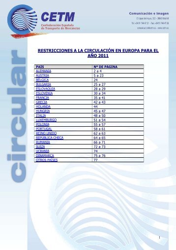 restricciones a la circulaciÃ³n en europa para el aÃ±o 2011 - ANET