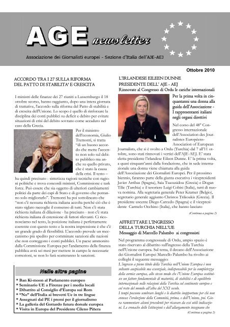 Age Newsletter ottobre 2010 - Associazione Giornalisti Europei