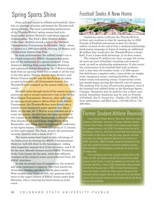 Colorado State University-Pueblo MAGAZINE Spring/Summer 2007