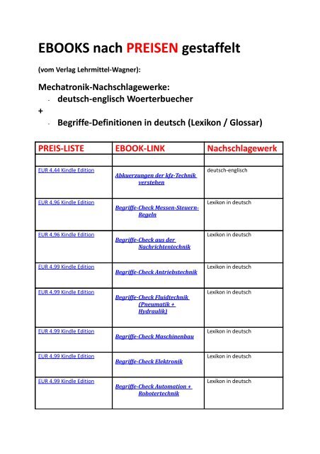 eBook-Produkt-Katalog Technik lernen Mechatronik-Nachschlagewerke