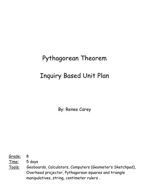 Pythagorean Theorem Inquiry Based Unit Plan Grade: 8