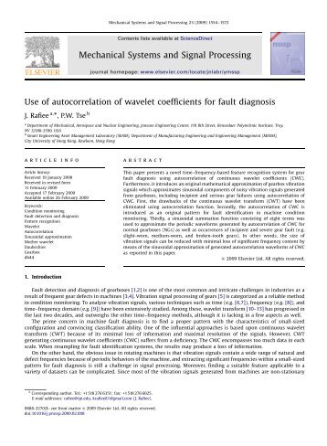 Use of autocorrelation of wavelet coefficients for fault diagnosis ...