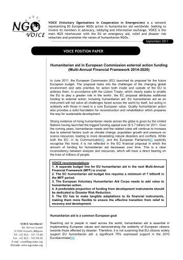 VOICE position paper Humanitarian aid in European Commission