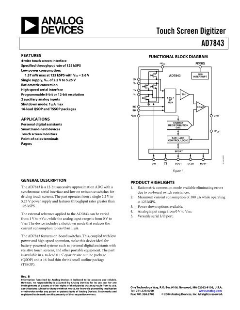 AD7843 Touch Screen Digitizer Data Sheet (REV. B) - mct.net