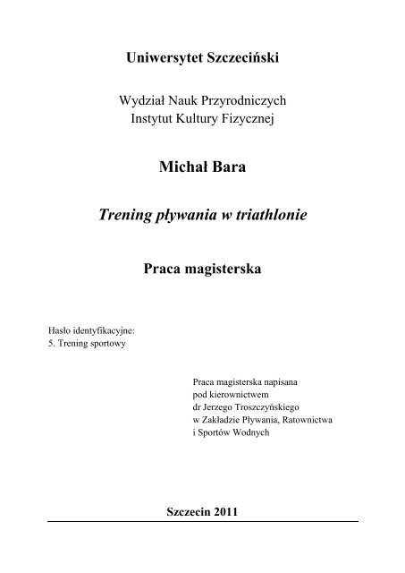 MichaÅ‚ Bara Trening pÅ‚ywania w triathlonie Praca magisterska