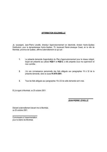 Affidavit en français Affidavit en français