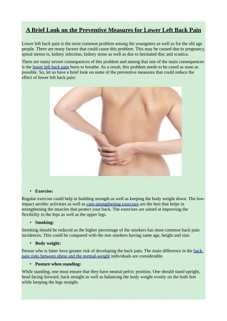 A Brief Look on the Preventive Measures for Lower Left Back Pain