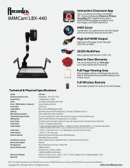 Recordex LBX-440 Document Camera Specifications Sheet