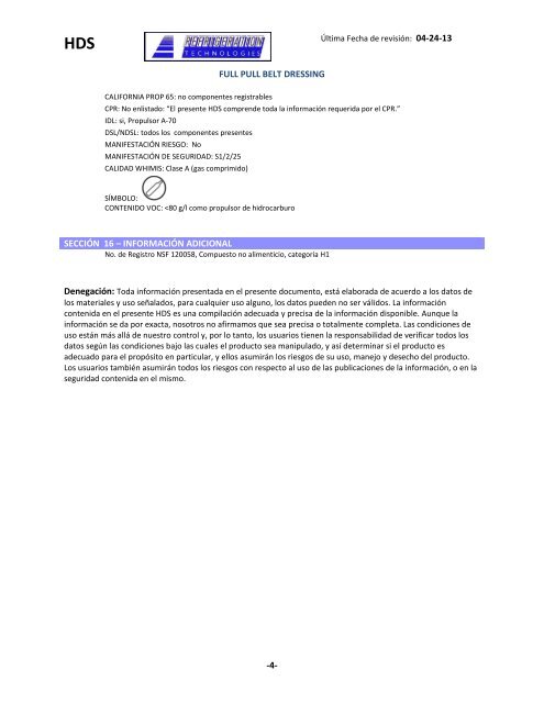 full pull belt dressing - Refrigeration Technologies