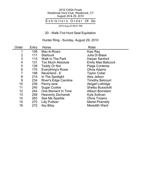 View Order of Go â Sunday - The CHSA Finals