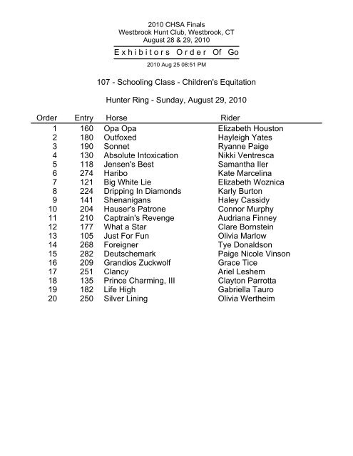 View Order of Go â Sunday - The CHSA Finals