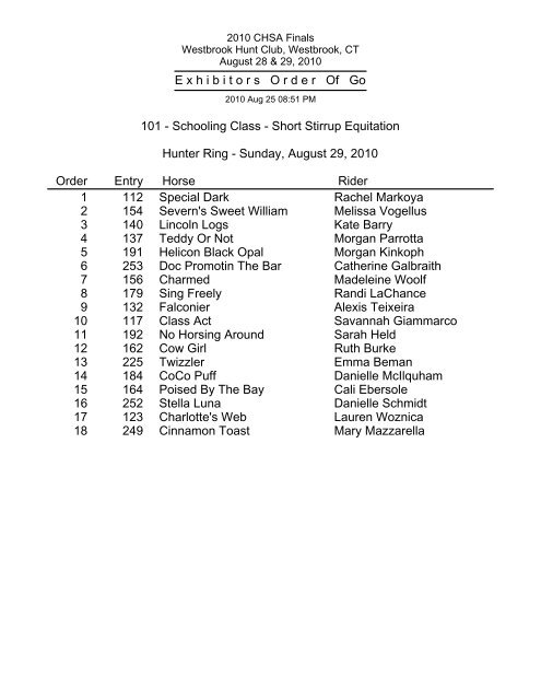 View Order of Go â Sunday - The CHSA Finals