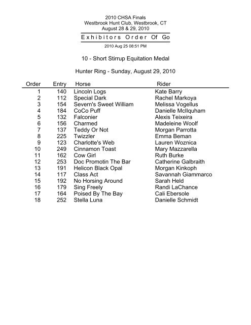 View Order of Go â Sunday - The CHSA Finals