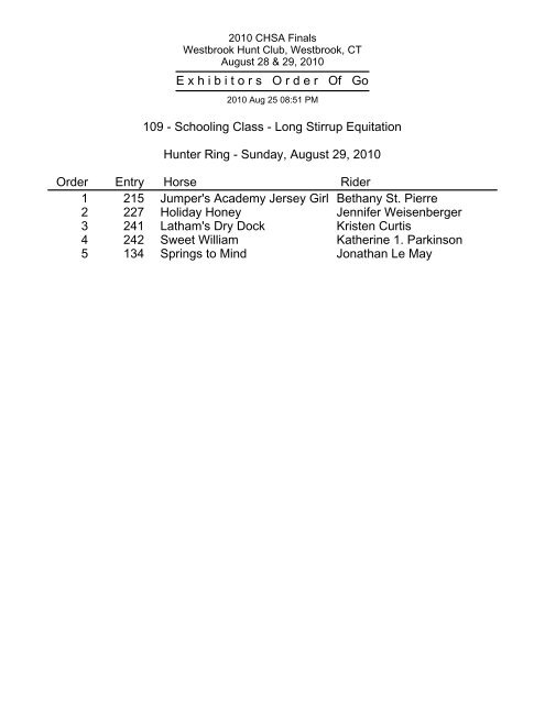 View Order of Go â Sunday - The CHSA Finals