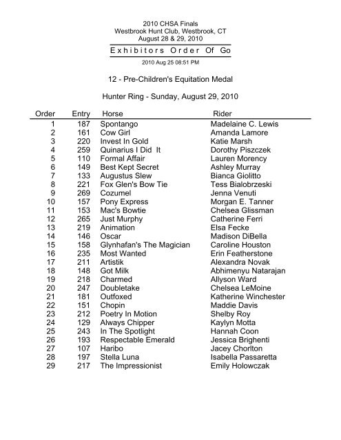 View Order of Go â Sunday - The CHSA Finals