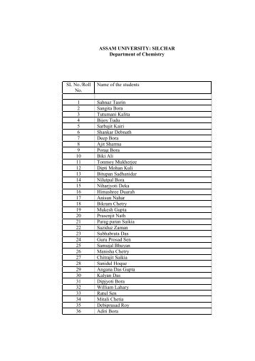 Dept. of Chemistry - Assam University