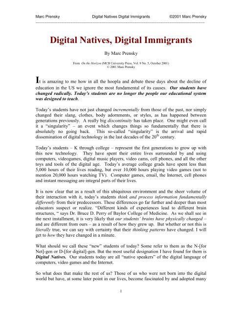 Digital Natives, Digital Immigrants - Marc Prensky