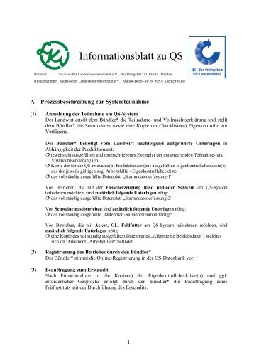 Informationsblatt zu QS - SÃ¤chsischer Landeskontrollverband eV