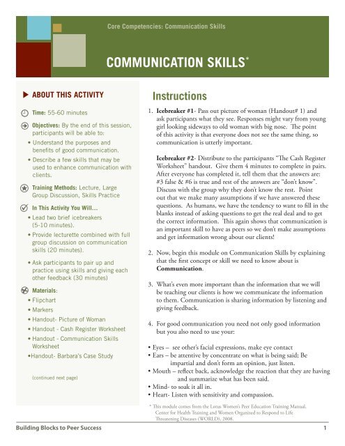 Communication Skills - Peer Education & Evaluation Resource Center