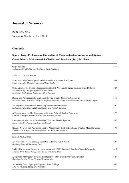 Journal of Networks - Academy Publisher