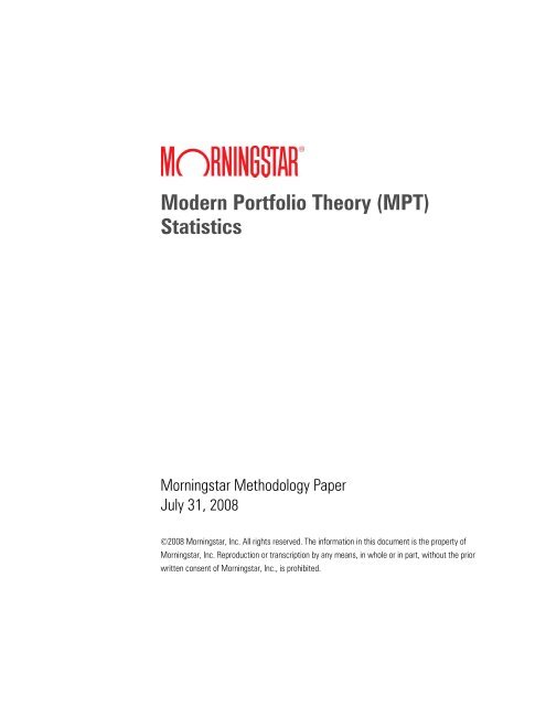 Modern Portfolio Theory (MPT) Statistics