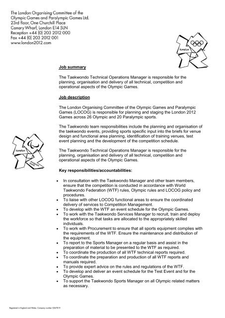 Job summary The Taekwondo Technical Operations Manager is ...