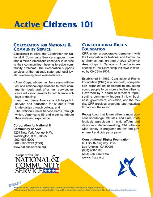 Active Citizens 101 - National Service Inclusion Project