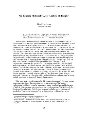 Floy E Andrews, On Reading Philosophy after Analytic Philosophy.