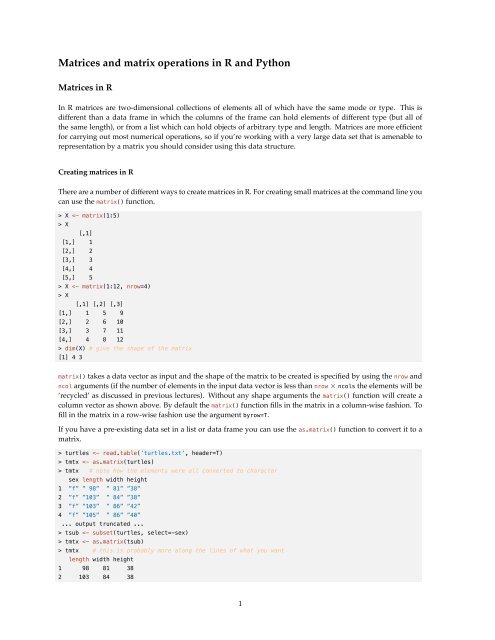 Matrices and matrix operations in R and Python