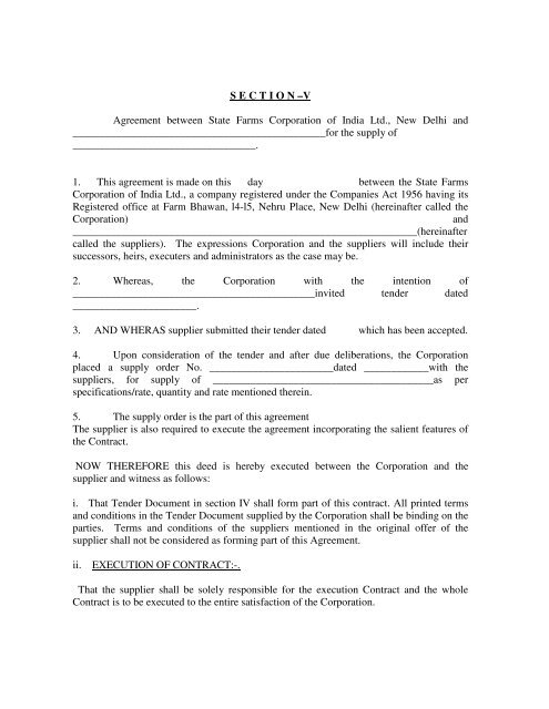 Draft of contract agreement - SFCI