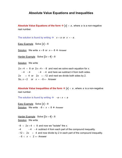 Absolute Value Equations and Inequalities