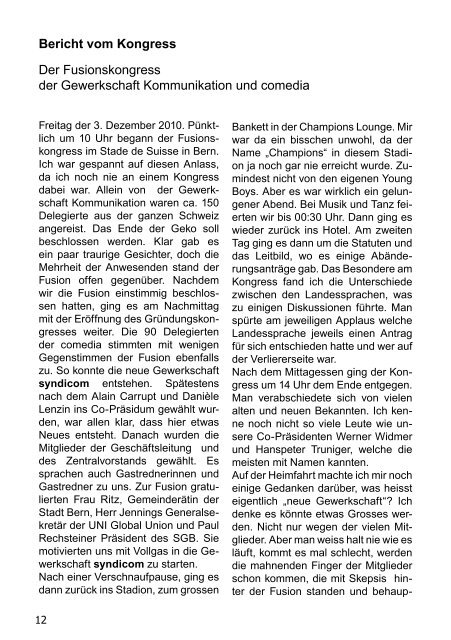 Informationsblatt der Region Basel Ausgabe 04/10 - syndicom ...