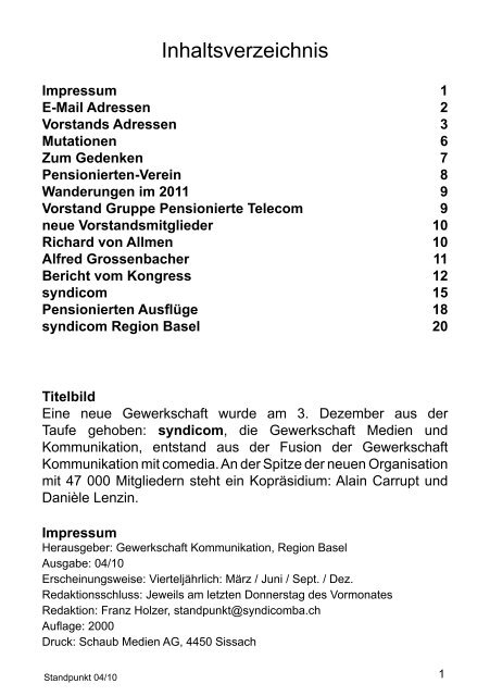 Informationsblatt der Region Basel Ausgabe 04/10 - syndicom ...