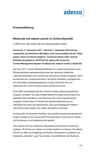 Pressemitteilung WestLotto mit adesso zurÃ¼ck im ... - adesso AG