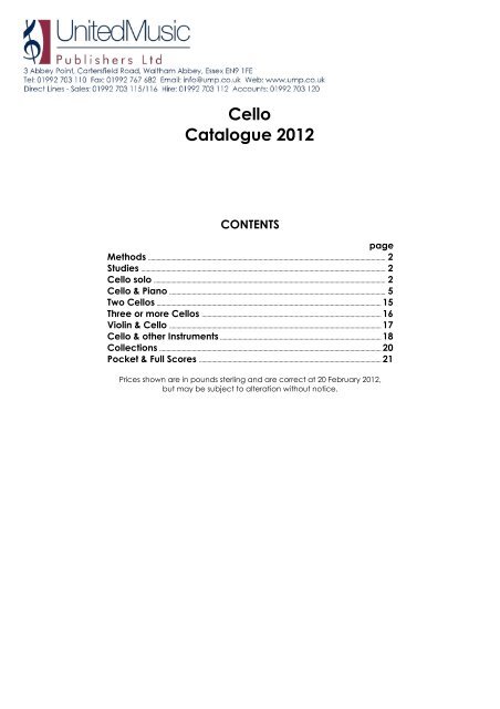 Cello Catalogue 2012 - United Music Publishers