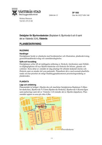 PLANBESKRIVNING - VÃ¤sterÃ¥s stad