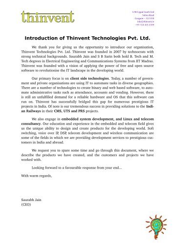 Introduction to Thinvent Technologies Pvt. Ltd. - Digital Knowledge ...